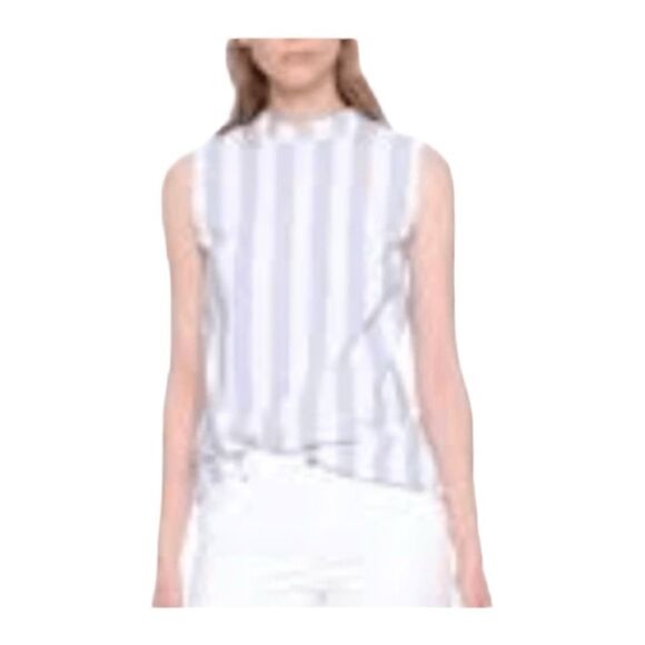 Banana Republic Sleeveless High Neck Top White Poplin Button Back Stretch Cotton - Picture 2 of 7